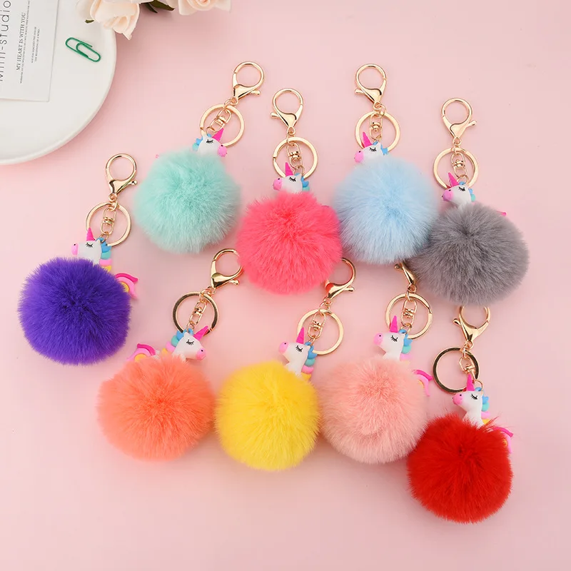 10 Colors Pompom Unicorn Keychain Rabbit Fur Ball Horse Key chain porte clef Bag Car Keyring llavero mujer chaveiros For Women
10 Colors Pompom Unicorn Keychain Rabbit Fur Ball Horse Key chain porte clef Bag Car Keyring llavero mujer chaveiros For Women