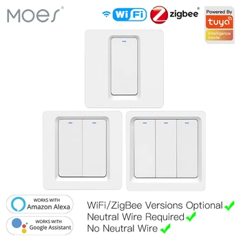Moes WiFi ZigBee Smart Push Button Switch No Neutral Required Smart Life Tuya APP Alexa Google Home Voice Control 2/3 Way EU UK
Moes WiFi ZigBee Smart Push Button Switch No Neutral Required Smart Life Tuya APP Alexa Google Home Voice Control 2/3 Way EU UK