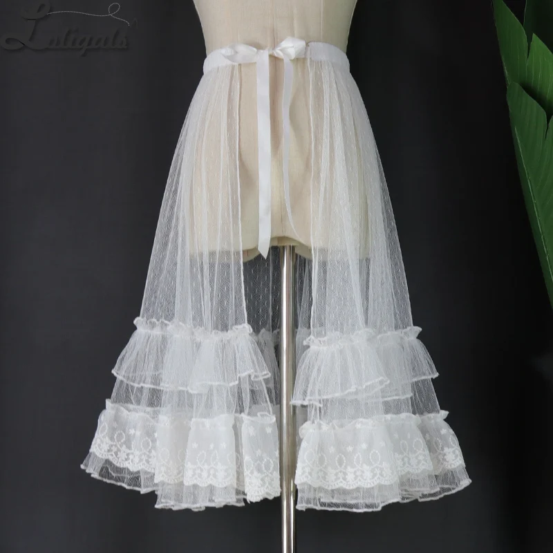 

Vintage Lolita Polka Dot Cover-up Skirt Ruffled Waist Curtain Mesh Overlay Skirt