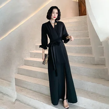 Elegant Lady Black Cheongsam Sexy High Split Formal Party Dress Autumn New V-neck Qipao With Belt Exquisite Long Vestidos
Elegant Lady Black Cheongsam Sexy High Split Formal Party Dress Autumn New V-neck Qipao With Belt Exquisite Long Vestidos