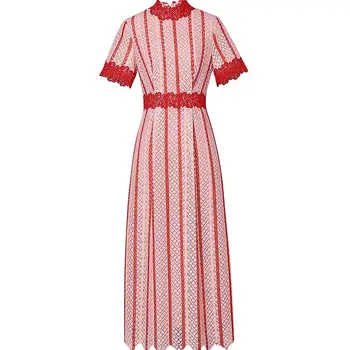 2019 Summer Red Striped Lace Mid-Calf Short Sleeve Bodycon Fitted Sheath Dress
2019 Summer Red Striped Lace Mid-Calf Short Sleeve Bodycon Fitted Sheath Dress