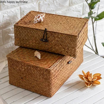 Rectangular Handmade Straw Storage Box with Cover Dust-proof Home Use Natural Cattail Weave Flip Sundries Clothing Finishing Box
Rectangular Handmade Straw Storage Box with Cover Dust-proof Home Use Natural Cattail Weave Flip Sundries Clothing Finishing Box