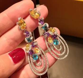 Zircon Colorful Gem Multi-layer Water Drop Long Style Exaggerated Women Hoop Earring
Zircon Colorful Gem Multi-layer Water Drop Long Style Exaggerated Women Hoop Earring
