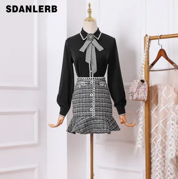 New Black Long Sleeve Bow Doll Collar Chiffon Shirt + Body Fishtail Skirt Suit Women 2 Piece Set Lady Student Package Hips Skirt
New Black Long Sleeve Bow Doll Collar Chiffon Shirt + Body Fishtail Skirt Suit Women 2 Piece Set Lady Student Package Hips Skirt