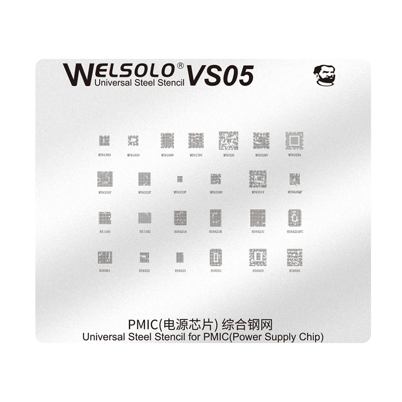 Mechanic BGA Reballing Stencil MT6158A MT6320 MT6332P MT6339V Hi6555 HI6553 HI6551 HI6523 PMIC Power IC Chip Universal Steel
Mechanic BGA Reballing Stencil MT6158A MT6320 MT6332P MT6339V Hi6555 HI6553 HI6551 HI6523 PMIC Power IC Chip Universal Steel