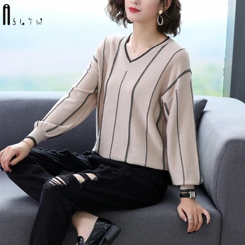ASLTW Sweater Woman Autumn Loose Lantern Sleeve Pullovers Jumper Pull Femme High Quality Wool V Neck Women's Sweater
ASLTW Sweater Woman Autumn Loose Lantern Sleeve Pullovers Jumper Pull Femme High Quality Wool V Neck Women's Sweater