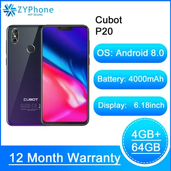 

Cubot P20 Phone 19:9 6.18" 2246*1080 FHD Notch Screen 4GB 64GB Android 8 MT6750T Octa-Core Rear Dual Camera 20MP 4000mAh 4G LTE