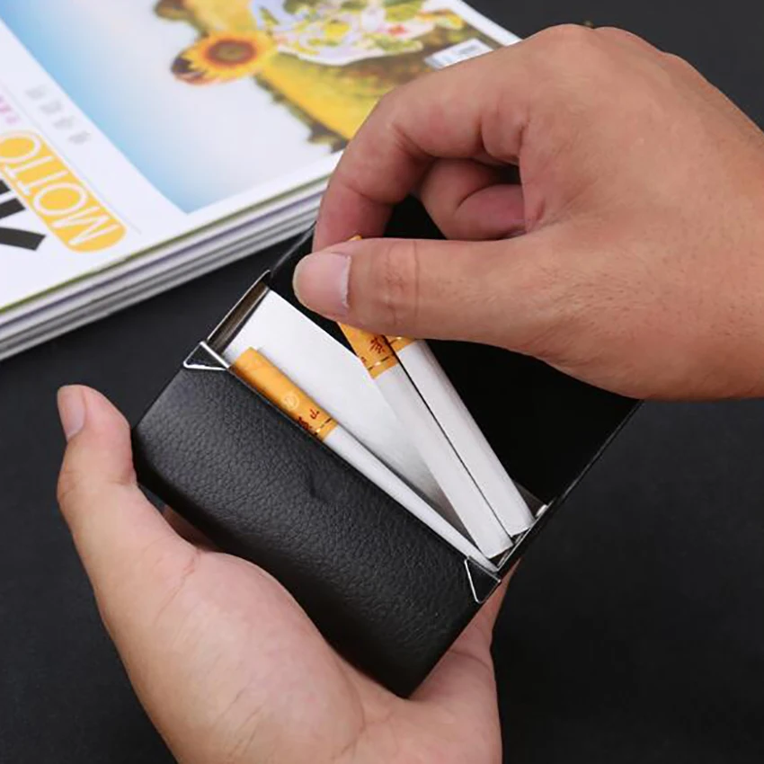 portable 7 sticks cigarettes storage box stainless steel PU container case holder smoking accessories business men gifts | Дом и сад
