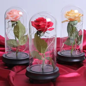Rose Flower And USB Powered LED Light String In Glass Dome On Wooden Base The Best Gift For Women(Battery Not Included) 
Rose Flower And USB Powered LED Light String In Glass Dome On Wooden Base The Best Gift For Women(Battery Not Included)