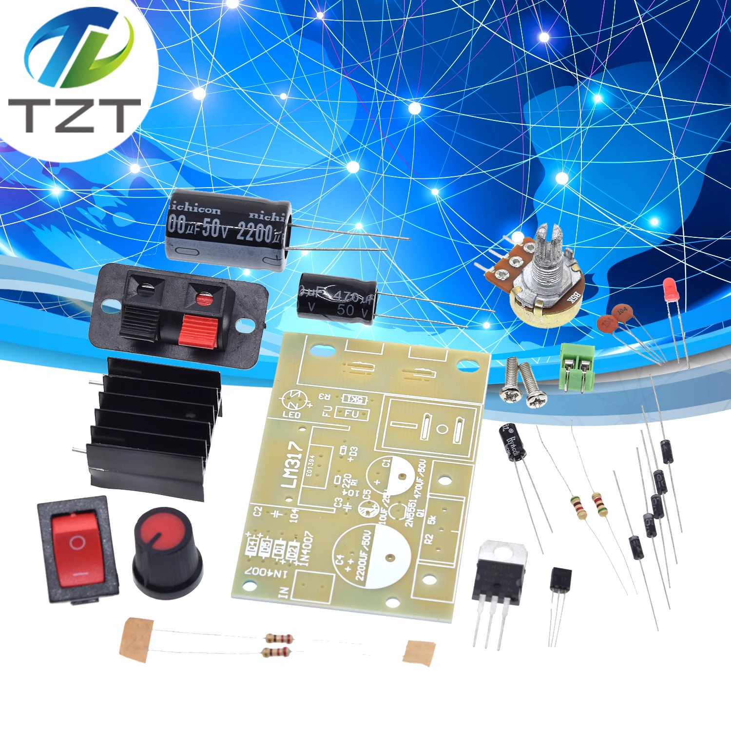 LM317 DIY Kit Step Down Power Supply Module Adjustable Voltage Regulator Switch Resettable Fuse Electrolytic Capacitor Board
LM317 DIY Kit Step Down Power Supply Module Adjustable Voltage Regulator Switch Resettable Fuse Electrolytic Capacitor Board