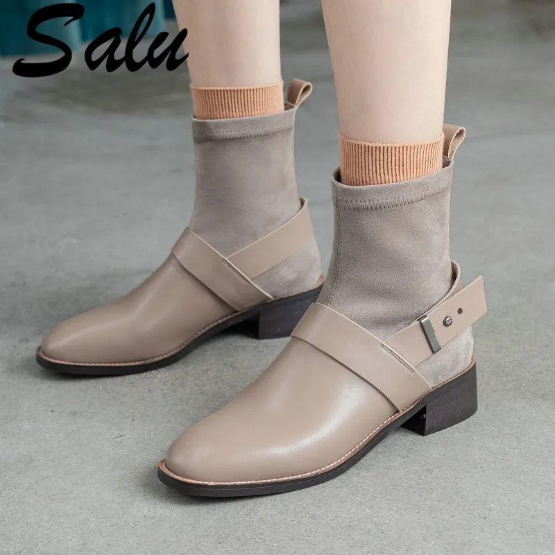 Salu Punk Women Ankle Boots Black Motorcycle Boots Night Club Shoes Woman Winter Warm Genuine Leather Boot Size 40 
Salu Punk Women Ankle Boots Black Motorcycle Boots Night Club Shoes Woman Winter Warm Genuine Leather Boot Size 40