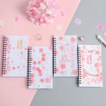 

Cherry blossoms notebook Kawaii planner spiral bullet weekly journal agenda 2020 sketchbook diary libreta stationery notepad