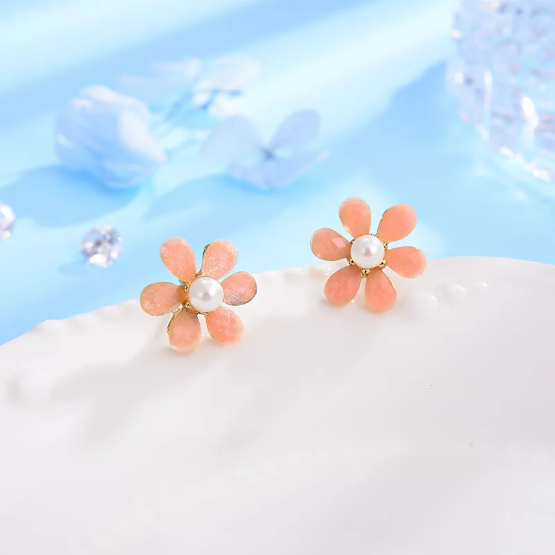Shineland-Trendy-Cute-Pink-Flower-Earrings-For-Women-Girls-Jewelry-Female-Simulated-Pearl-Stud-Earrings-Gifts