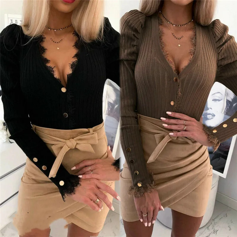 2020 Autumn and Winter New Ladies Sweater Ladies Long-sleeved Deep V-neck Sweater Knitted Sweater Button Casual Warm Sweater
2020 Autumn and Winter New Ladies Sweater Ladies Long-sleeved Deep V-neck Sweater Knitted Sweater Button Casual Warm Sweater