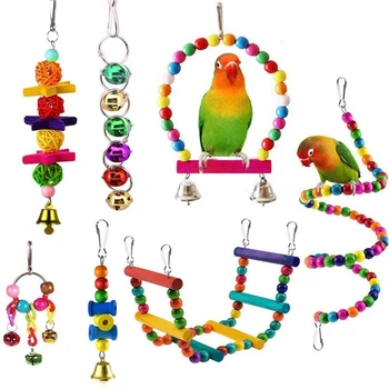 7Pcs Bird Parrot Toys, Hanging Bell Pet Bird Cage Hammock Swing Climbing Ladders Toy Wooden Perch Chewing Toy for Conure 
7Pcs Bird Parrot Toys, Hanging Bell Pet Bird Cage Hammock Swing Climbing Ladders Toy Wooden Perch Chewing Toy for Conure