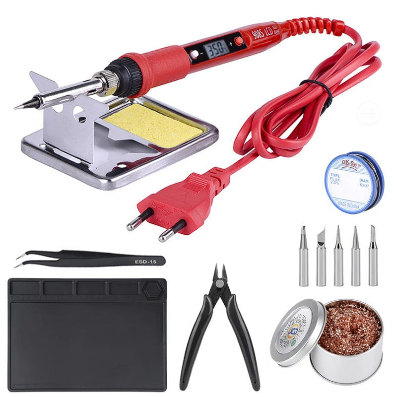 JCD Soldering iron 220V 110V 80W temperature adjustable LCD soldering iron kit ESD insulation working Mat soldering station
JCD Soldering iron 220V 110V 80W temperature adjustable LCD soldering iron kit ESD insulation working Mat soldering station