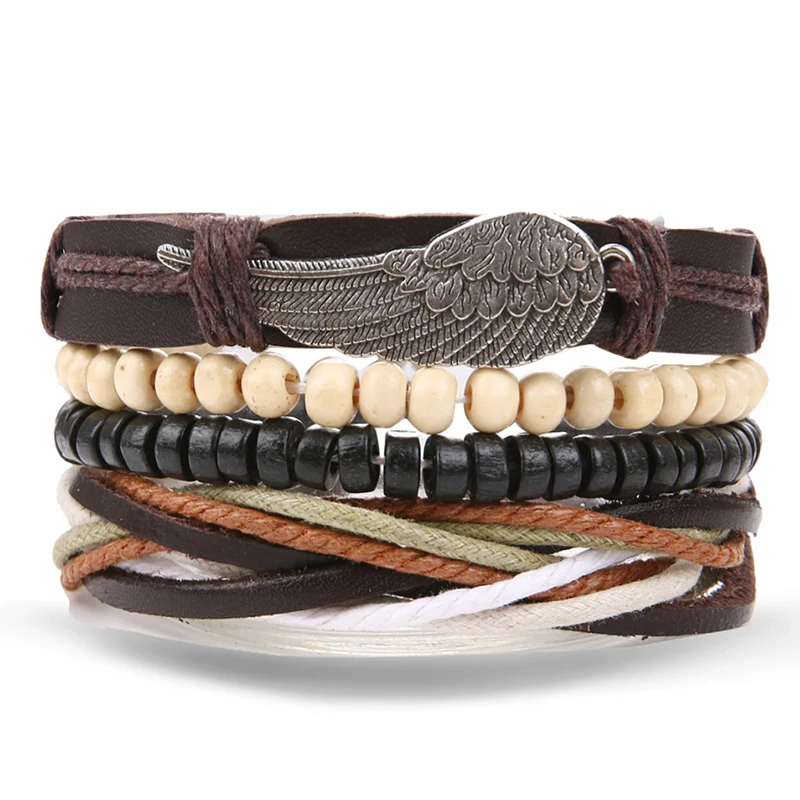 SOUQ 4 Pcs/Set Multilayer Leather Bracelets Angle Wing Wood Beads Neutral Bracelet Popular Cuff Women Men Jewelry Pulsera Ancla
SOUQ 4 Pcs/Set Multilayer Leather Bracelets Angle Wing Wood Beads Neutral Bracelet Popular Cuff Women Men Jewelry Pulsera Ancla