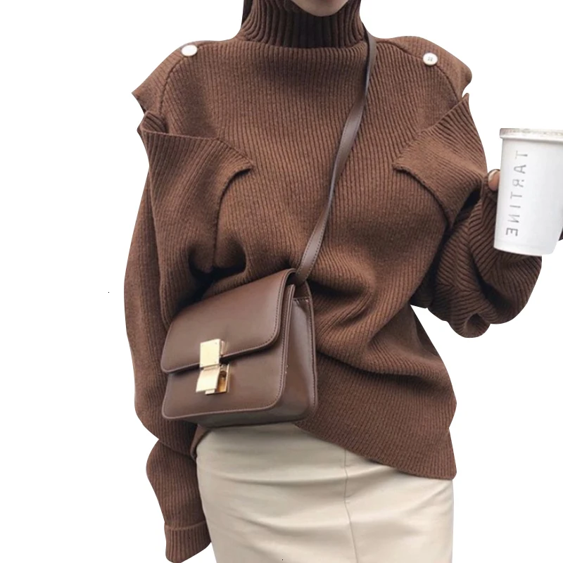 [EWQ] 2019 осень зима мода новый корейский вязаный женский свитер водолазка с длинным