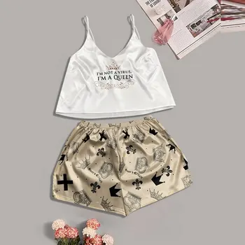 Ladies Thin Pajama Set Cute Print Cartoon Pattern Sleepwear Faux Silk V Neck Pijama Satin Night Homewear Suits Pajamas Spaghetti
Ladies Thin Pajama Set Cute Print Cartoon Pattern Sleepwear Faux Silk V Neck Pijama Satin Night Homewear Suits Pajamas Spaghetti