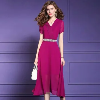 Pure Color Dress For Women Office Korean Dress Sequin Ladies Dresses Appliques Chiffon Women's Summer Sundress Vestido De Festa
Pure Color Dress For Women Office Korean Dress Sequin Ladies Dresses Appliques Chiffon Women's Summer Sundress Vestido De Festa