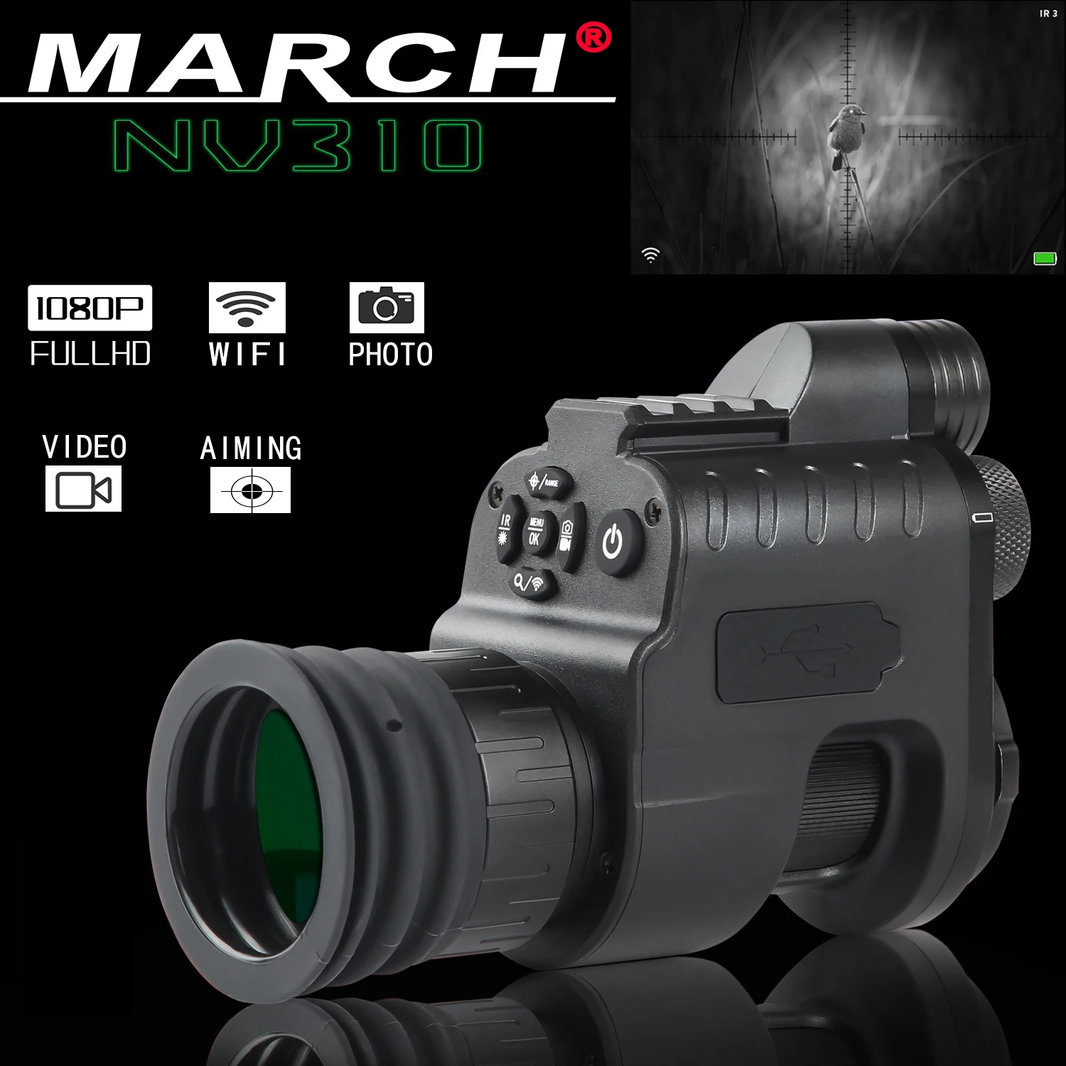 MARCH NV310 Digital WiFi Night Vision Scope Add On Attach Scout Monocular Hunting Camera Red dot Sight IR Night Vision Optics
MARCH NV310 Digital WiFi Night Vision Scope Add On Attach Scout Monocular Hunting Camera Red dot Sight IR Night Vision Optics