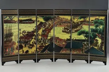 Chinese Lacquerware Hand-painted Decoration Screen Qingming Festival Folk, Customs, Character Painting 
Chinese Lacquerware Hand-painted Decoration Screen Qingming Festival Folk, Customs, Character Painting