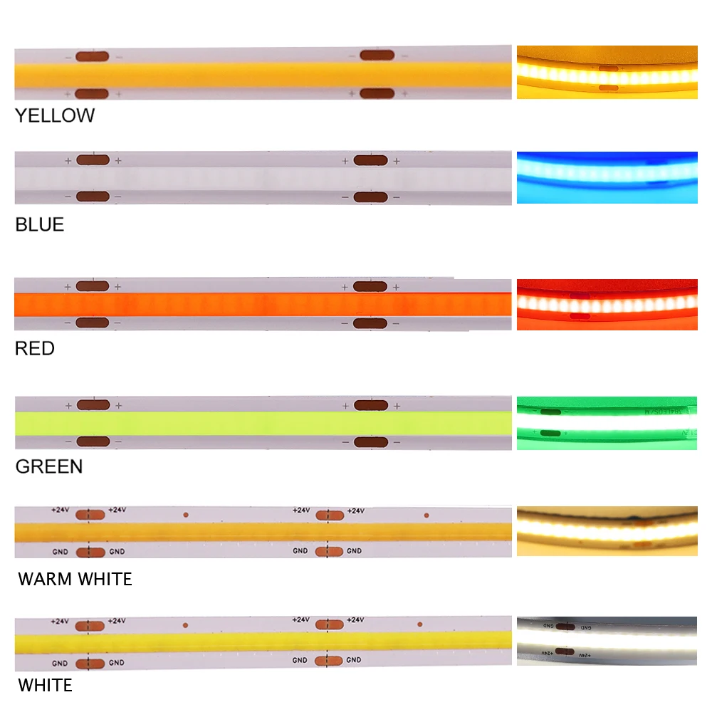 12V 24V COB LED Strip Light 5m High Density 384LEDs/m 1920 Pixel LED Flex Tape Lights Dimmable Linear Ribbon Blue White Red
12V 24V COB LED Strip Light 5m High Density 384LEDs/m 1920 Pixel LED Flex Tape Lights Dimmable Linear Ribbon Blue White Red