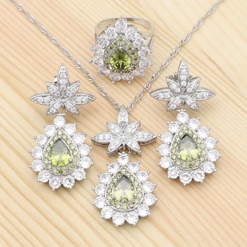 Jewelry kits For Women Olive Green Cubic Zirconia Pineapple Pendant Necklace Ring Earrings 925 Silver Set For Bride
Jewelry kits For Women Olive Green Cubic Zirconia Pineapple Pendant Necklace Ring Earrings 925 Silver Set For Bride