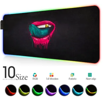 

Sexy red lips RGB Mouse Pad Black Gamer Accessories Large LED MousePad XL Gaming Desk Mat PC Desk Play Mat with Backlit padmouse