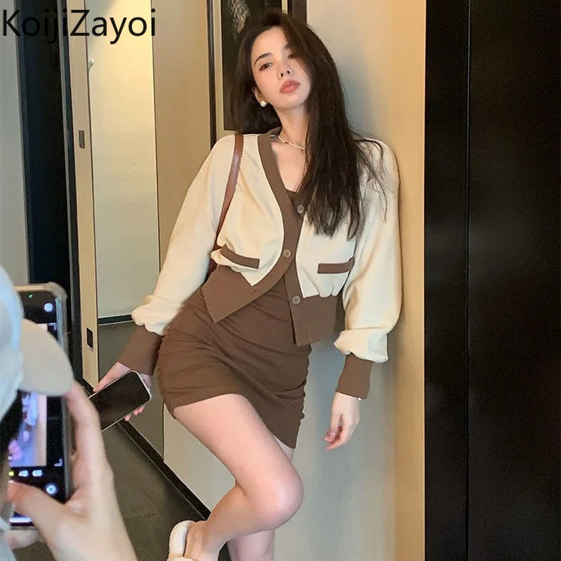 Koijizayoi Women Two Pieces Set Vintage Cardigan Mini Short Tanks Dress Spring Autumn Fashion Office Lady Suit 2022 New Arrivlas
Koijizayoi Women Two Pieces Set Vintage Cardigan Mini Short Tanks Dress Spring Autumn Fashion Office Lady Suit 2022 New Arrivlas