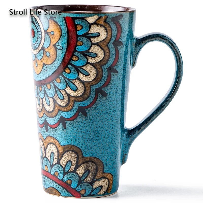 Creative Ceramic Coffee Mug Retro Large-capacity Office Southeast Asia Water Cup Cups and Mugs with Lid Spoon Birthday Gift CM25 | Дом и сад