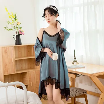 Pajamas Spring and Summer Women's Silk Sling Nightgown Women's Summer Leisure Tops Lace Sexy Nightgown Women's Two-Piece Set
Pajamas Spring and Summer Women's Silk Sling Nightgown Women's Summer Leisure Tops Lace Sexy Nightgown Women's Two-Piece Set