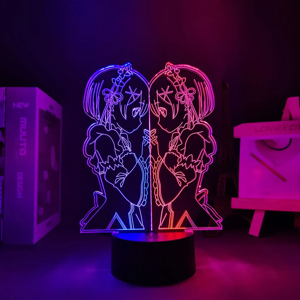 Anime 3d Lamp Rem and Ram From Re Zero Starting Life In Another World Nightlight for Bedroom Decor Birthday Gift Led Night Light | Лампы и
