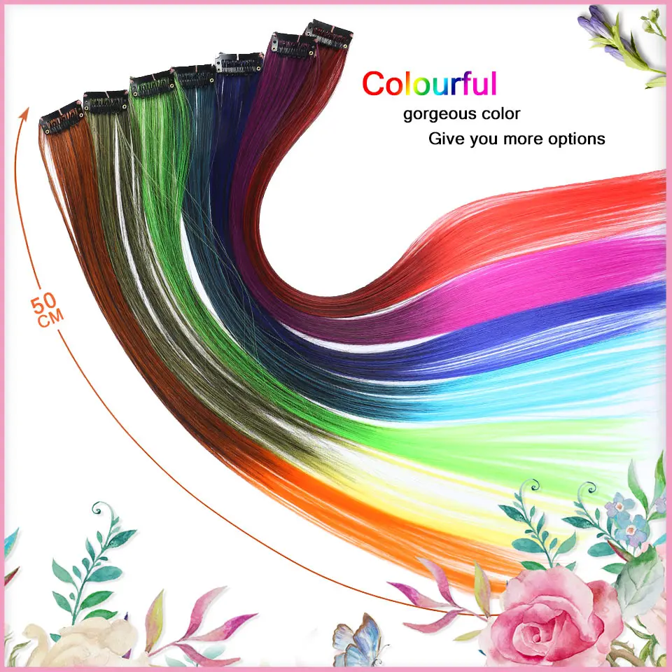 LUPU Long Straight Colored Hair Extensions For Women Single Clip In Hair Streak Stand Rainbow Hairpieces Hair Accessories