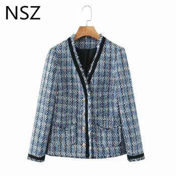 NSZ women houndstoon cropped tweed jacket elegant plaid office ladies coat contrast hemming checked outwear chic high street 
NSZ women houndstoon cropped tweed jacket elegant plaid office ladies coat contrast hemming checked outwear chic high street