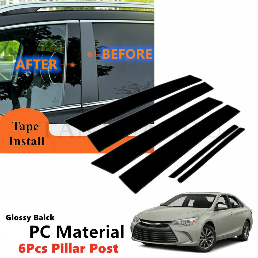 

Decal Covers Gloss Black 6Pcs Set Fit For TOYOTA Camry 2012-2017 Left Right Side Door Window Pillar Posts Post Trim Piano Black