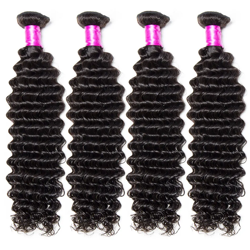 Malaysian Curly Hair 4 Bundle Human Hair Weaves Double Weft No Shedding Remy Hair Bundles Extensions Weft