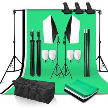 Photography Studio Softbox Lighting Background Kit 4pcs LED Bulb 2x2m Background Stand System 3pcs Backdrop for Video Shooting
Photography Studio Softbox Lighting Background Kit 4pcs LED Bulb 2x2m Background Stand System 3pcs Backdrop for Video Shooting