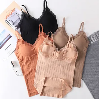 Women Autumn Beauty Back Long ank With Chest Pad Lace Seamless Camisole Bottoming Vest 
Women Autumn Beauty Back Long ank With Chest Pad Lace Seamless Camisole Bottoming Vest