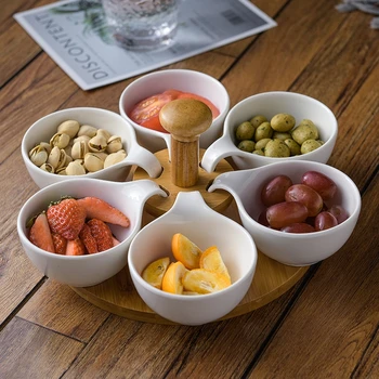 Art Ceramic Divided Grid Fruit Snack Plate Hanging Afternoon Tea Dessert Cake Bowl with Wooden Tray Household White Nut Platter
Art Ceramic Divided Grid Fruit Snack Plate Hanging Afternoon Tea Dessert Cake Bowl with Wooden Tray Household White Nut Platter