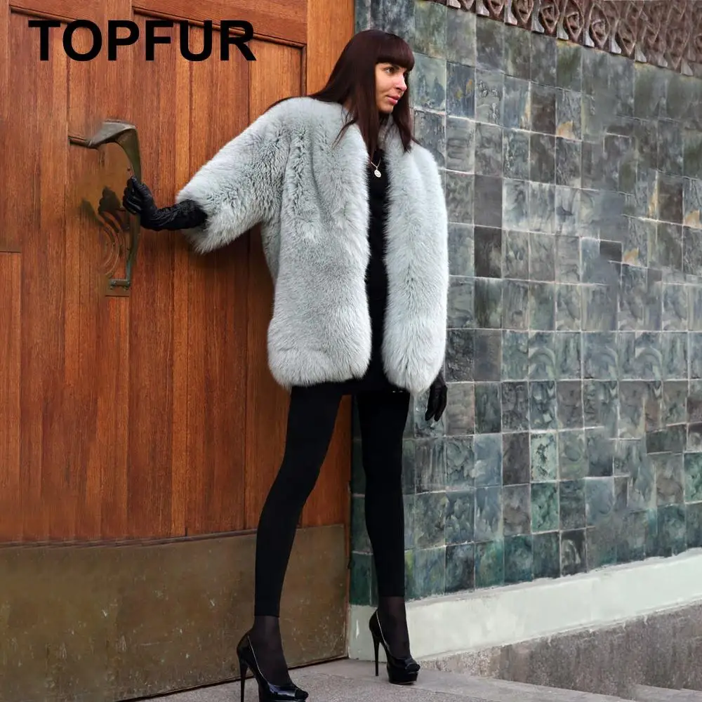 TOPFUR 2019 модное серое Белое Женское пальто из натурального меха с коротким рукавом
