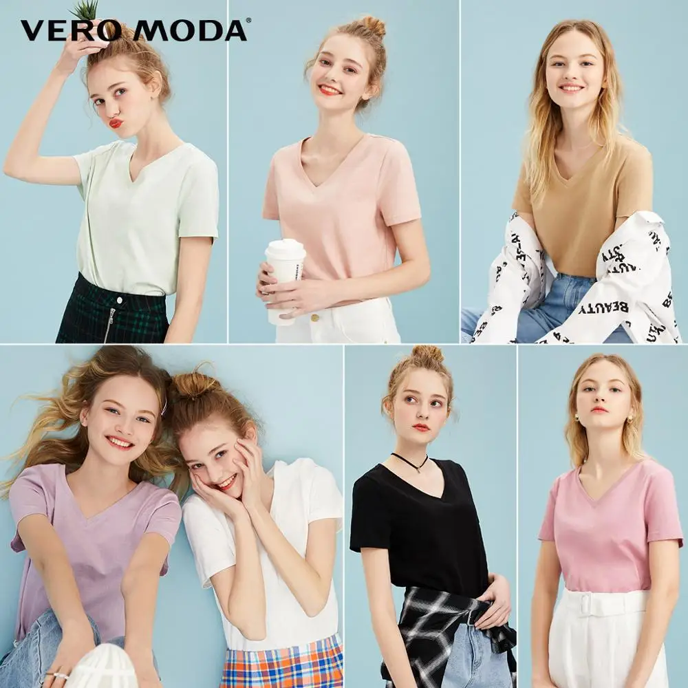 Женская простая футболка с v-образным вырезом Vero Moda 100% хлопок 320101514 | одежда