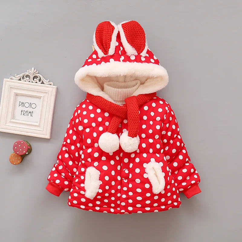 

Girls Pure Cotton Cotton-padded Clothes with Scarf Childrenswear on Behalf of Cute Cartoon Rabbit Ear Brushed And Thick Small CH