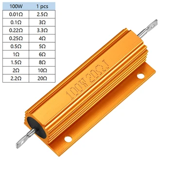 uxcell 5% Tolerance Aluminum Case Resistor 100 Wattage 0.01R Ohm - 20R Ohm Wirewound Gold Tone 20RJ 
uxcell 5% Tolerance Aluminum Case Resistor 100 Wattage 0.01R Ohm - 20R Ohm Wirewound Gold Tone 20RJ