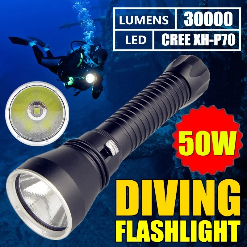 30000LM Ultra Bright CREE XH-P70 100m Underwater Scuba 50W Diving Flashlight IPX-8 Waterproof Amphibious Outdoor Hunting Torch
30000LM Ultra Bright CREE XH-P70 100m Underwater Scuba 50W Diving Flashlight IPX-8 Waterproof Amphibious Outdoor Hunting Torch