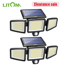 

LITOM 304 LEDs 3 Head Motion Sensor Solar LED Light Outdoor 4 Modes 2 Color Temperature IP67 Waterproof Solar Garden Wall Lamp