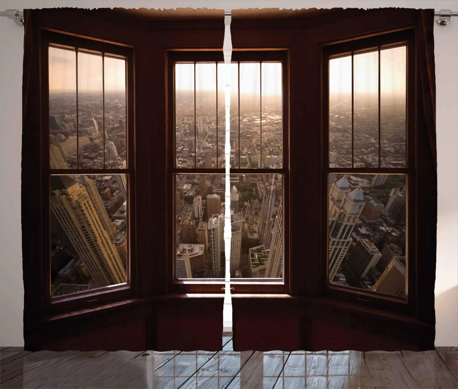 

Воздушные занавески городской вид с окна здание в сумерках Северо-американский город сцена гостиная спальня Оконные Занавески