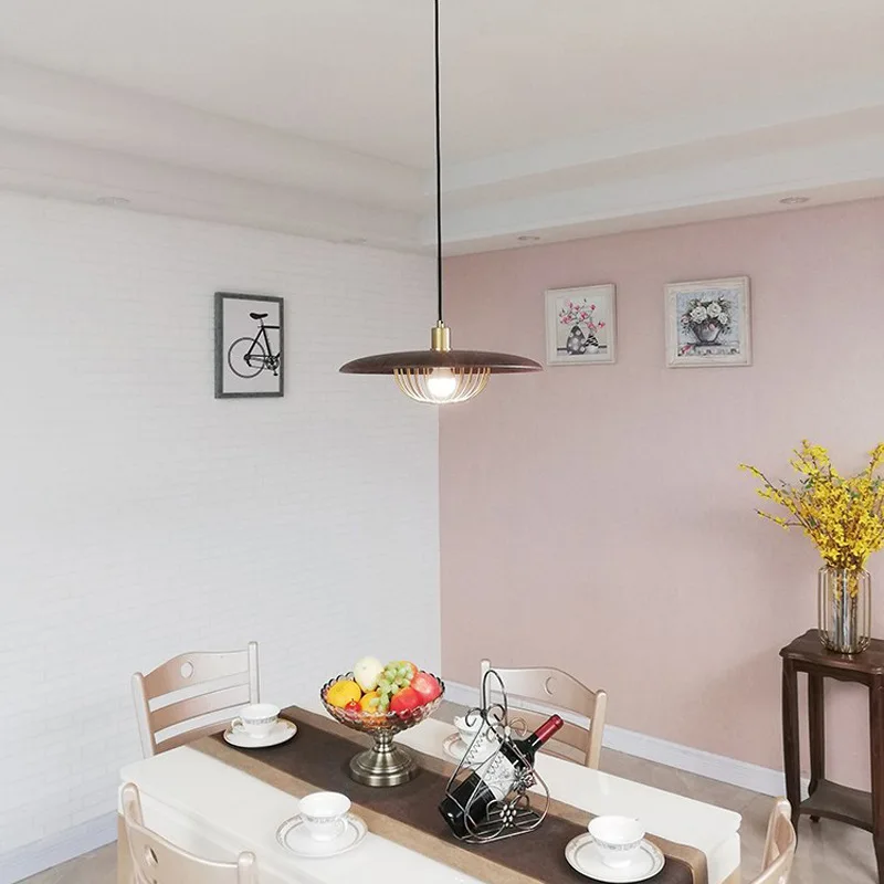 Modern UFO Pendant Light Dining Room Kitchen Restaurant Pendant Lamp Wood Texture Metal Pendant Light Loft Vintage Lights (17)
