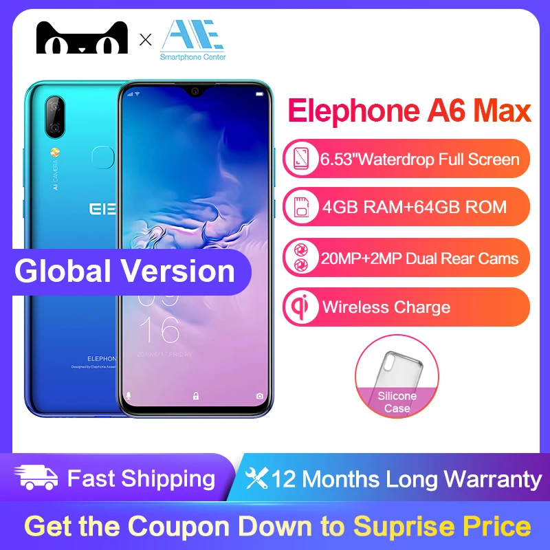 

Elephone A6 MAX 6.53 Inch 4GB 64GB Android 9.0 Smartphone MT6762V Quad Core 20MP Fingerprint 3400mAh 4G OTG NFC Mobile Phone