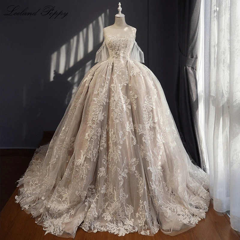 

Lceland Poppy A-line Wedding Dresses for Bride Off Shoulder Vestido de Novia Lace Appliques Long Bridal Gowns Chapel Train